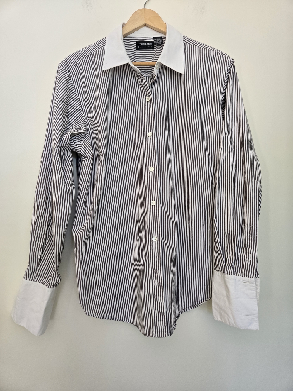 Liz Claiborne Black and White Striped Button-Down Shirt